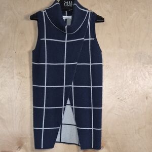 Windowpane Knit Sleeveless Vest - Navy & White